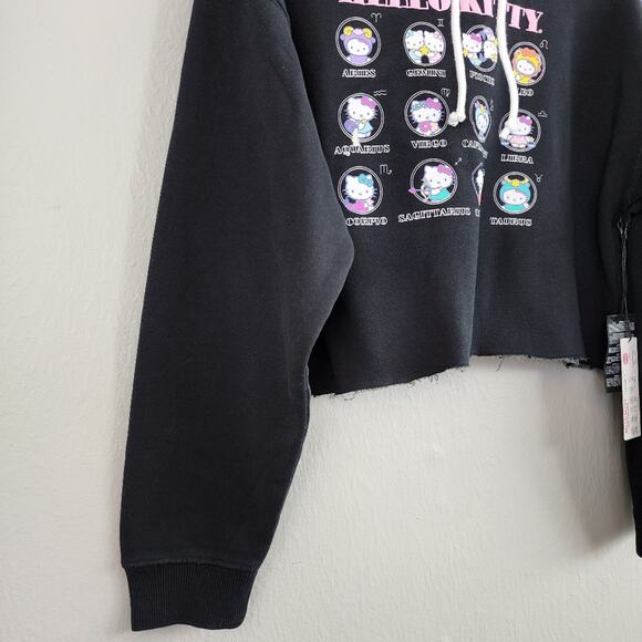NEW Forever 21 Hello Kitty Black Astrology Graphic Cropped Fleece Hoodie - Picture 6 of 11